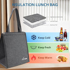 iknoe Insulated Lunch Bag for Women & Adults, 9L Foldable Wide-Open Cooler Bag with Pockets, Leakproof & Portable, for Picnic, Office, Beach(Plain grey)