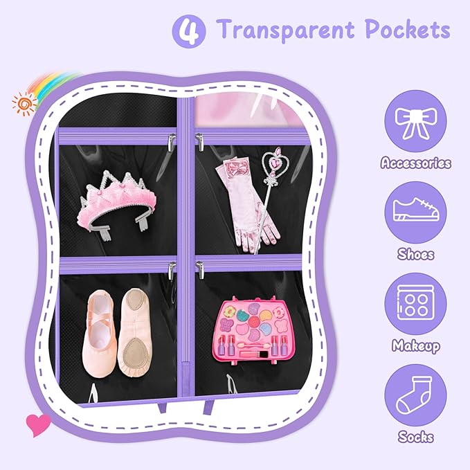 MISSLO Dance Garment Bags for Dancers with 4 Pockets Garment Bags for Dance Costumes 40" Cheer Uniform Garment Bag Hanging Kids Garment Bag for Recital, Competition, Travel, Storage, 3 Packs