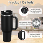 4 Pack 40 Oz Tumblers with Handle Bulk, Double Wall Vacuum Insulated Stainless Steel Tumblers with Lid and Straw, 40 oz Cups with Silicone Spill Proof Stopper Set (Black-2,White-2)