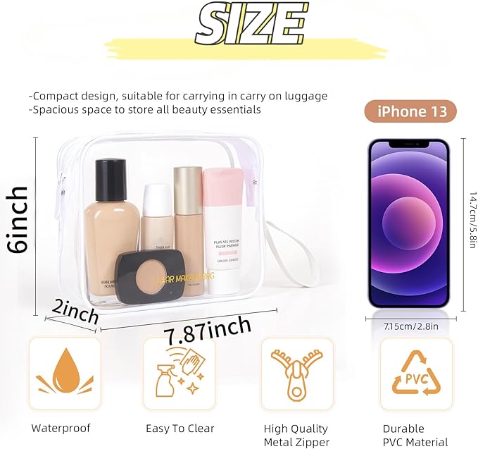 Icramsy Clear Makeup Bag,2 Pack TSA Approved Toiletry Bag Travel Toiletry Bag Hanging Makeup Cosmetic bag for Women Men (White)