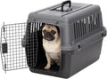 SportPet Airline Compliant Small 24" Travel Dog Kennel - Durable Plastic Airline Pet Carrier (No Wheels) & Food Bowls, Collapsible Indoor/Outdoor Dog Kennel, Dogs up to 21" L & 13" H - Dark Gray