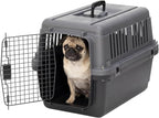 SportPet Airline Compliant Small 24" Travel Dog Kennel - Durable Plastic Airline Pet Carrier (No Wheels) & Food Bowls, Collapsible Indoor/Outdoor Dog Kennel, Dogs up to 21" L & 13" H - Dark Gray
