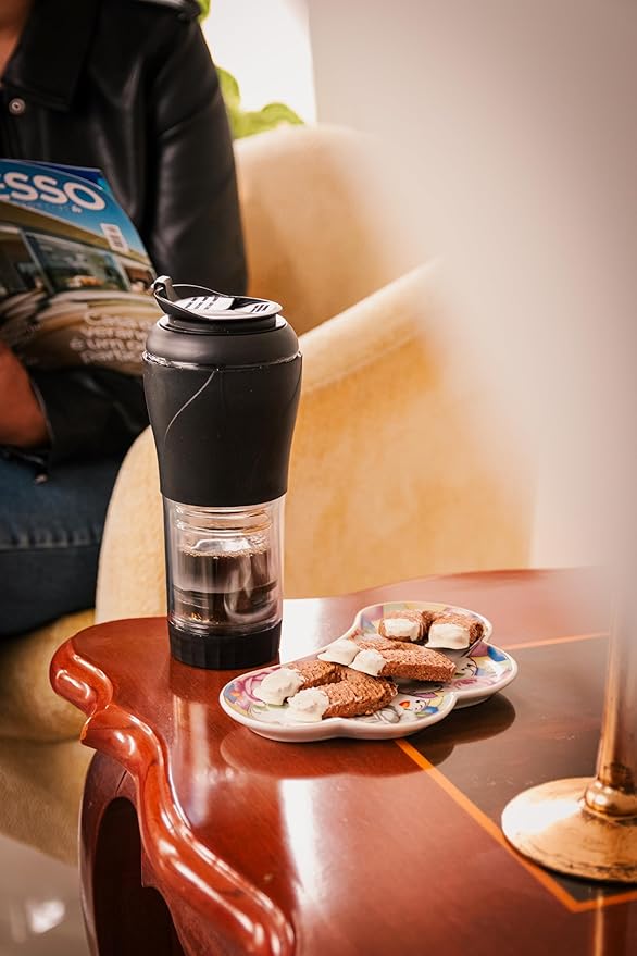 Pressca - Portable Coffee & Tea Maker - Thermal Coffee & Tea Infuser, French Press, Single Serve Coffee Maker, BPA Free - Home & Kitchen Accessories & Utensils - 12 fl oz, Black