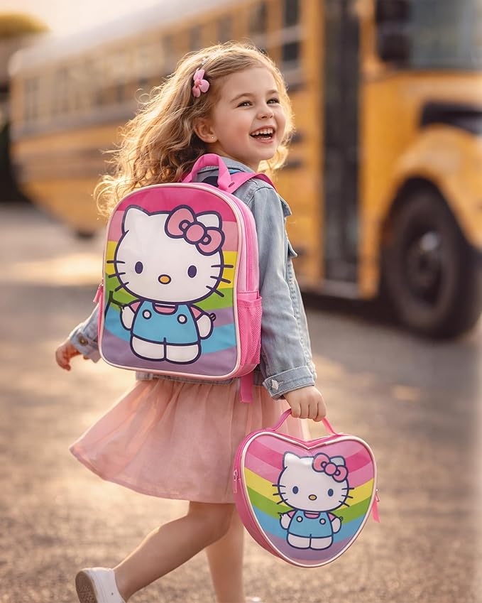 Fast Forward Hello Kitty Girls Backpack and Lunch Box Set - 2 Piece 15 Inch School Backpack With Detachable Lunch Bag Set, Size One Size, Hello Kitty Heart Lunch