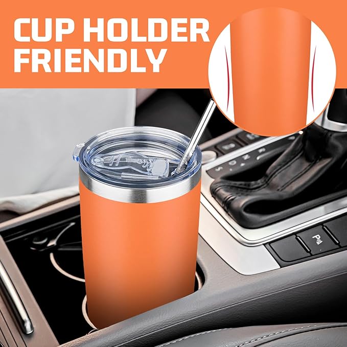 20 oz Tumbler with Lids and Straws, Stainless Steel Insulated Travel Coffee Mug, Double Wall Vacuum Insulated Tumblers, Powder Coated Coffee Tumbler for Cold & Hot Drinks (Mix Color-7, 6 Pack)