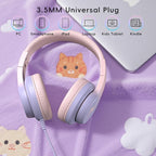 Candy Bila Kids Headphones, Wired Headphones for Kids Over Ear with Microphone, 85/94dB Volume Limiter Headphone for Girls Boys, Foldable Headphone for Learning & Entertainment, Gradient Pink