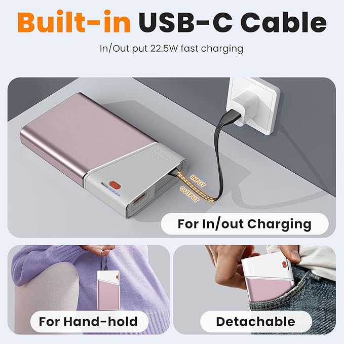 Portable Charger 20000mAh, 22.5W PD 3.0+QC 4.0 Super Fast Charging Power Bank, Cooler Aerospace Metal Case for iPhone 17 16 15 14, 13 Android iPad Samsung Google Tablet & More, Travel Essential (Pink)