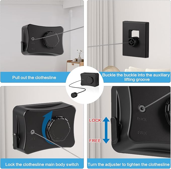 Retractable Clothesline Indoor Outdoor, 16.7 Ft Heavy Duty Wall Mount Automatic Retracting Clothes Lines for Laundry Room, Bathroom & Travel Rv