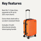 Amazon Basics 21" Hardside Carry-On Luggage with Spinner Wheels, Expandable for Up to 25% More Space, Scratch-Resistant Hardshell Suitcase, Telescoping Handle, Orange