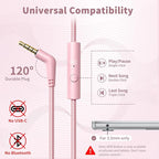 Botesty Sound Wired Headphones with Microphone, Over Ear 3.5mm Plug in Headphones with 4.9ft Tangle-Free Nylon Cord for Tablet, Laptop, MP3/4, School, Airplane Travel (Pink)