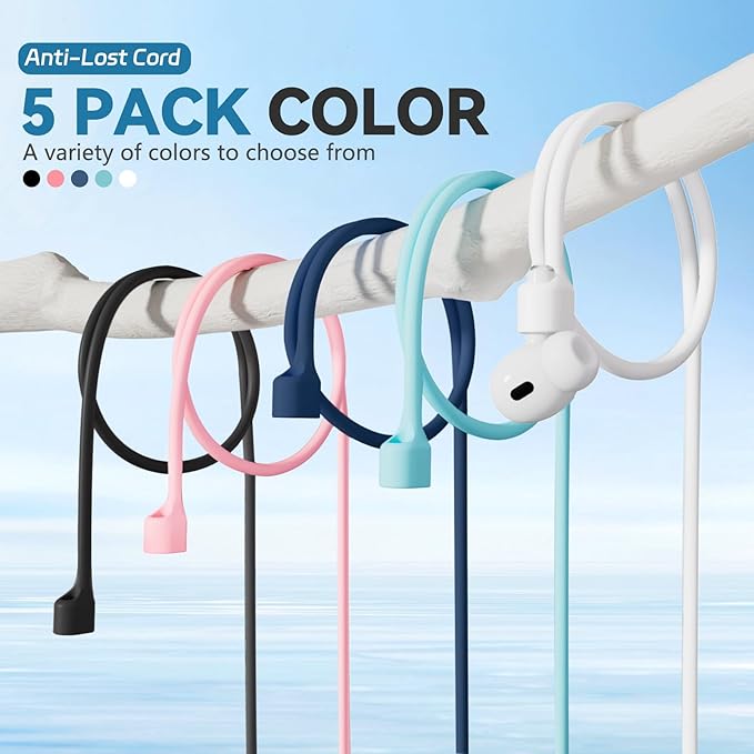 【5 Pack】Ultra Strong Magnetic Airpods Straps Anti-Lost Cord for AirPods 1st& 2nd/ AirPods 3rd /AirPods Pro 1st/ 2nd,Silicone Sports Lanyard and Ear Hook-5 Straps +1 Pair EarHook