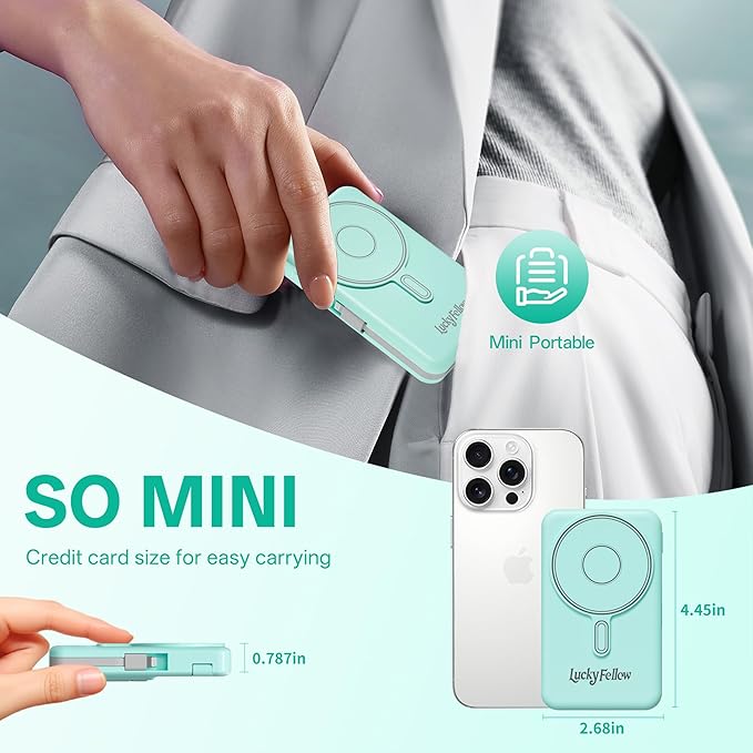 Magnetic Portable Charger Built-in Cables,10000mAh Fast Charging Wireless Charger Station External Battery Pack Slim Pocket Size Power Bank with Stand Compatible with iWatch, iPhone
