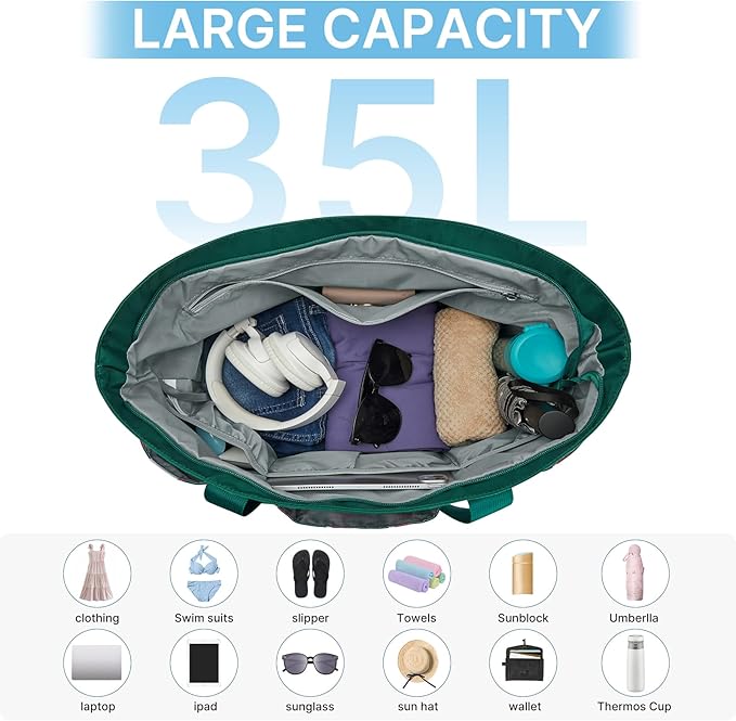 G4Free Beach Bag,Waterproof Beach Tote Pool Bags for Women,Compatible with Cup,Foldable for Weekender Travel