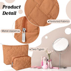 Huhumy 2 Pc Christmas Gift Makeup Bag Set Cute Quilted Cosmetic Pouch for Women Travel Toiletry Bag Preppy Small Makeup Purse Pouch Skincare Brushes Storage Organizer Pencil Case Set(Brown)