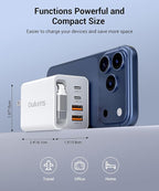 2026 Updated 40W Retractable Charger,4Port Travel Essentials Multiport,5-in-1 PD Wall Charger Block Plug+2.6ft Type C Cables, Fast Phone Charging Foldable Brick for iPhone 17/16/15 Pro Max,Galaxy