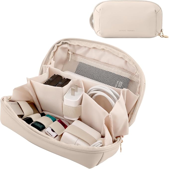 RIGHT AWAY Tech Pouch Electronics Organizer Travel Case, Cord Organizer Bag Cable Accessories Carry Storage for Essentials,Charger, Phone, Earphone,Flash Drive,Beige