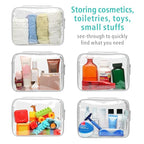 F-color TSA Approved Toiletry Bag 3 Pack Medium - Clear Makeup Bag Travel Quart Size for Women Men, Clear Cosmetic Bag Airport Airline Compliant Carry on Bag, Light Grey