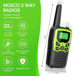 Walkie Talkies,MOICO Long Range Walkie Talkies for Adults Two-Way Radios with 22 Channels FRS VOX Scan LCD Display with LED Flashlight for Field, Survival Biking Hiking Camping 2 Pack (Green)