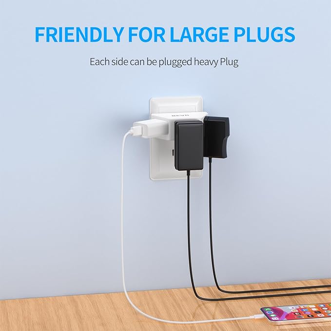 BEVA 2 Pack Small Electric Outlet Adapter, Multi Plug Wall Outlet Extender, 3 Prong Adapter 3 AC Plug Extender for Travel Cruise Ship Dorm Room Essentials