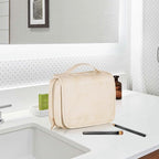 Elviros Hanging Travel Toiletry Bag for Women, 3-in-1 Large Makeup Bag and Cosmetic Organizer, Vegan Leather Waterproof Skincare Case for Travel Size Toiletries and Accessories, Gift for Women