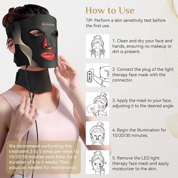 Red Light Therapy for Face, LED Light Therapy Mask Skin Care Mask & Neck, LED Red & NIR Light Therapy Wavelength for Home Use, Working Travel Yoga Sleep