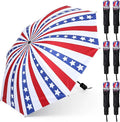 6 Pcs Patriotic American Umbrellas Red White Blue 4th of July Umbrellas with 8-Rib and Black Coating, Windproof