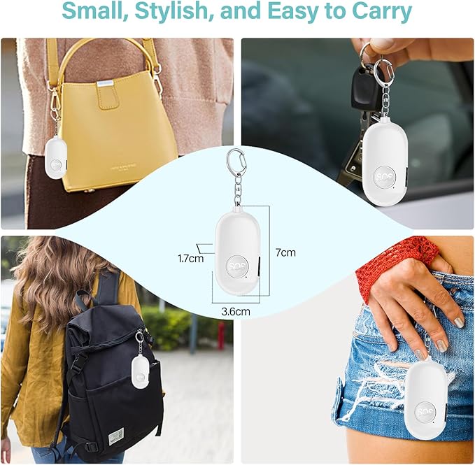 Hion Personal Safety Alarm for Women, 2 Pack Rechargeable 130dB Self Defense Alarm Keychain with LED Flashlight, Emergency Safe Sound Security for Children Elderly College Girls, Black+White
