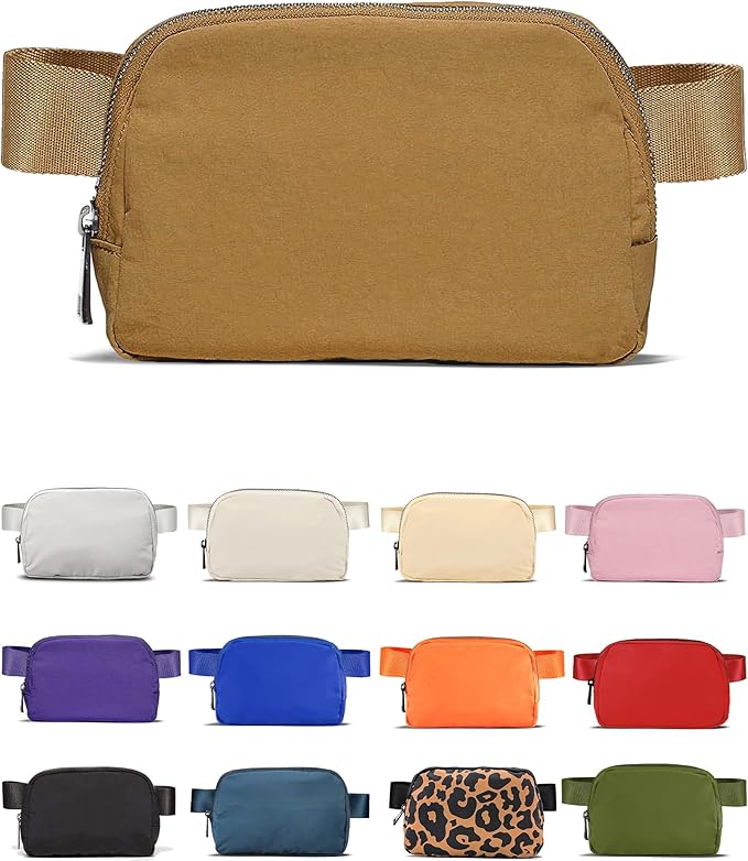 YOSHUYUKI Cross Body Fanny Packs for Women Men Fashion Waist Bag Pouch Nylon Small Travel Crossbody Bags Mini Purse Everywhere Belt Bag Bum Bag with Adjustable Strap for Workout Running Hiking Caramel
