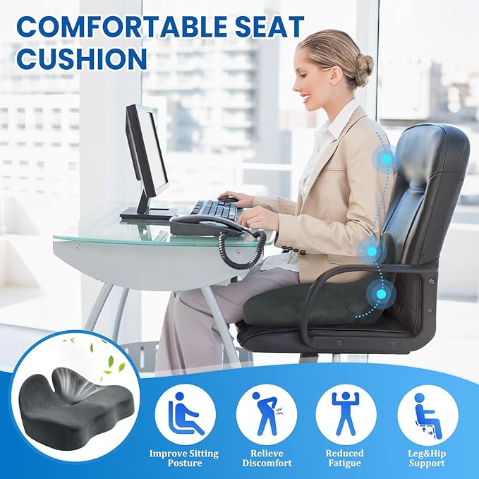 CushZone Seat Cushion, Memory Foam Office Chair Seat Cushion for Office Chairs/Car/Long Trip/Desk Chair/Gaming, Extra Large Size for Sciatica & Hip & Tailbone Pain Relief, Sciatica Support (Grey)