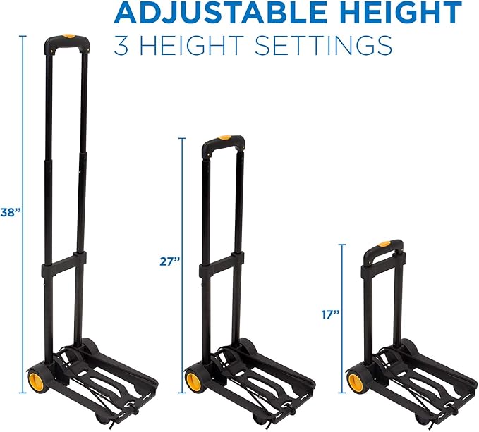 Mount-It! Folding Luggage Cart and Dolly | 77 Lb Capacity | Portable Lightweight Luggage Trolley Cart with Telescoping Handle and 4 Rubber Wheels | Steel Frame