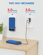 Portable Charger, 12000mAh 22.5W Fast Charging Power Bank with Built-in Cables & Wall Plug, USB C External Battery Pack with LED Display, Travel Essential Charging Bank for iPhone, iPad, Samsung Navy