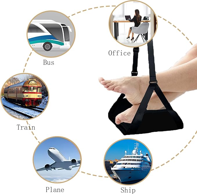 Airplane Foot Hammmock for Plane Travel Accessories Ajustable Foot Rest for Airplane Gadgets,Travel Essentials for Flight Plane,Office,Desk (Black)