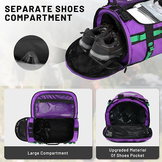 MIER Large Duffel Backpack Sports Gym Bag with Shoe Compartment, Heavy Duty and Water Resistant, Purple, 90L