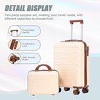 Kids Luggage Sets for Girls, 2 Piece Luggage Set, 20 Inch Rotating Wheel Suitcase with 14 Inch Cosmetic Case, Lightweight Hardshell Suitcase with 360° Spinner Wheels for Travel (Beige)