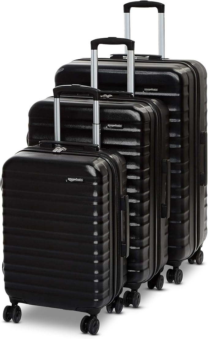 Amazon Basics 3-Piece Hardshell Luggage Set (21", 26", 30"), Scratch-Resistant Expandable Suitcases with Multi-directional Wheels and Telescoping Handle, Black