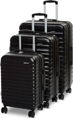 Amazon Basics 3-Piece Hardshell Luggage Set (21", 26", 30"), Scratch-Resistant Expandable Suitcases with Multi-directional Wheels and Telescoping Handle, Black