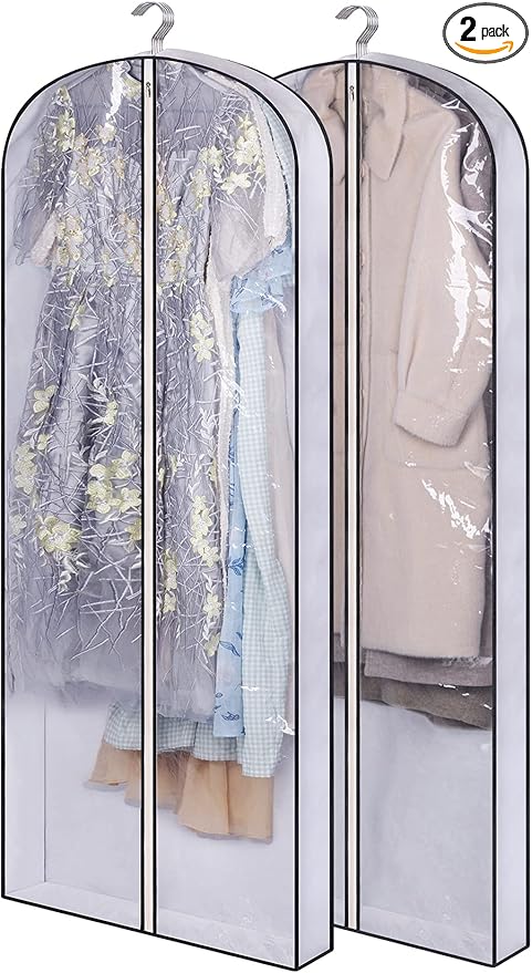 SLEEPING LAMB 60" Gusseted Garment Bags for Closet Storage Clear Dress Bag Hanging Clothes Storage for Long Gowns, Coats, Sweaters, 2 Packs