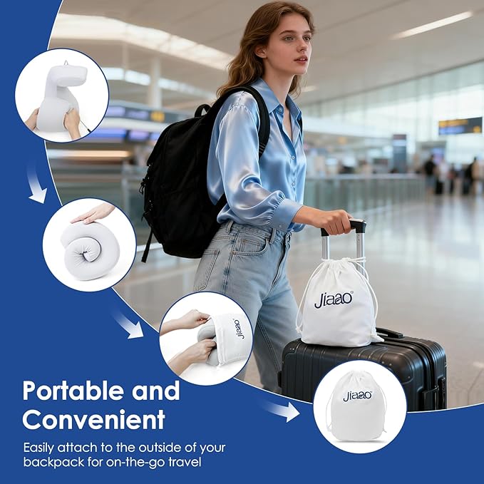 jiaao Travel Pillow Memory Foam Neck Support, Advanced Memory Foam Neck Pillow for Airplanes, Cars & Trains