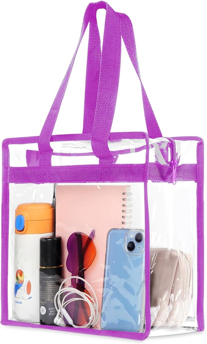 Hoiny Clear Bag for Stadium Events Approved, 12x6x12 Large Transparent Tote Bag with Zipper for Gym Concert Sports Festivals