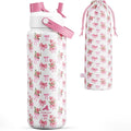 POWCAN 32 oz Insulated Water Bottle with 2-in-1 Straw and Spout Lid, Keep Cold 24H, Leak-Proof, BPA-Free, Double Wall Stainless Steel Water Bottle for Sports, Gym, Travel, Gift, Home (Rosy Bouquet)