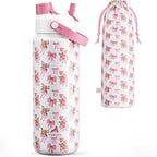POWCAN 32 oz Insulated Water Bottle with 2-in-1 Straw and Spout Lid, Keep Cold 24H, Leak-Proof, BPA-Free, Double Wall Stainless Steel Water Bottle for Sports, Gym, Travel, Gift, Home (Rosy Bouquet)