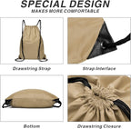 Drawstring Backpack Sports Water Resistant String Bag Sport Gym Sackpack for Women Men Large with Zipper, Khaki