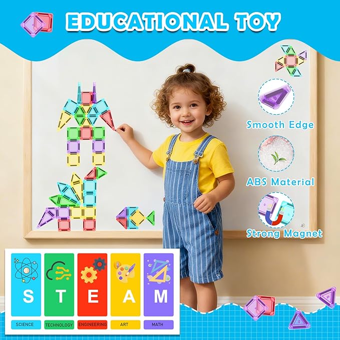Mini Magnetic Tiles Travel Set with Case 30pcs, Mini Travel Magnet Tiles, Portable Travel Size Magnetic Tiles for Kids Ages 3-5 4-8 Boys Girls, STEM Magnet Toys for Outdoor, Kids Gift