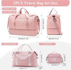 Extra Large Travel Duffle Bag,Carry-on Overnight Bag with Shoes Compartment,Weekender Bags for Women for Travel Business Trips Sport Hospital,3 Pcs Set,Pink