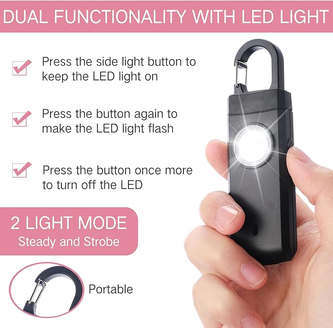 Tellegloww 6 Pcs Rechargeable Personal Safety Alarm for Women, 130db Personal Alarm Protection Keychains Loud Siren with LED Self Defense Keychain for Senior Mom Gift(White,Pink,Blue,Black,Snap)