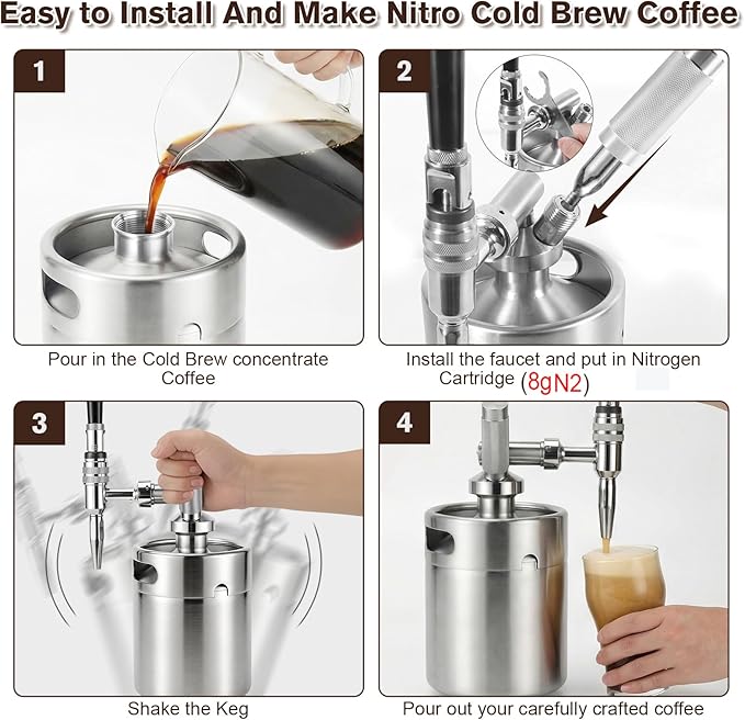 Nitro Cold Brew Coffee Maker, 64oz SS Mini Keg Cold Brew Maker, Nitro Coffee Machine System with Pressure Relief Valve & Stout Creamer Faucet Nitro Keg Coffee Growler Gift for Coffee Lovers