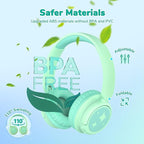 iClever BTH22 Kids Bluetooth Headphones, 60H Play Time, 74/85 dBA Safe Volume, Bluetooth 5.4, USB C, Over Ear Kids Headphones Wireless with Mic AUX Cord for iPad/Tablet/Travel/School, Light Green