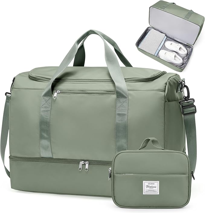 Large Travel Duffle Bag,Carry on Overnight Weekend Bag with Shoes Compartment,Weekender Bags for Women for Travel Business Trips Sport Hospital,2Pcs,Olive Green
