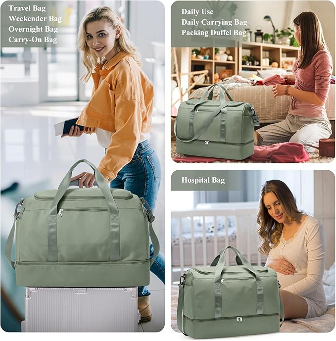 Extra Large Travel Duffle Bag,Carry on Overnight Weekend Bag with Shoes Compartment,Weekender Bags for Women for Travel Business Trips Sport Hospital