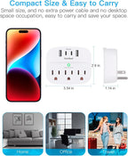 1 Pack Multi Plug Outlet Splitter, 490J Surge Protector Outlet Extender with 3 AC Outlets and 4 USB Wall Charger (2 USB C Ports), Small Adapter for Dorm Room and Travel Essentials, ETL Listed, White